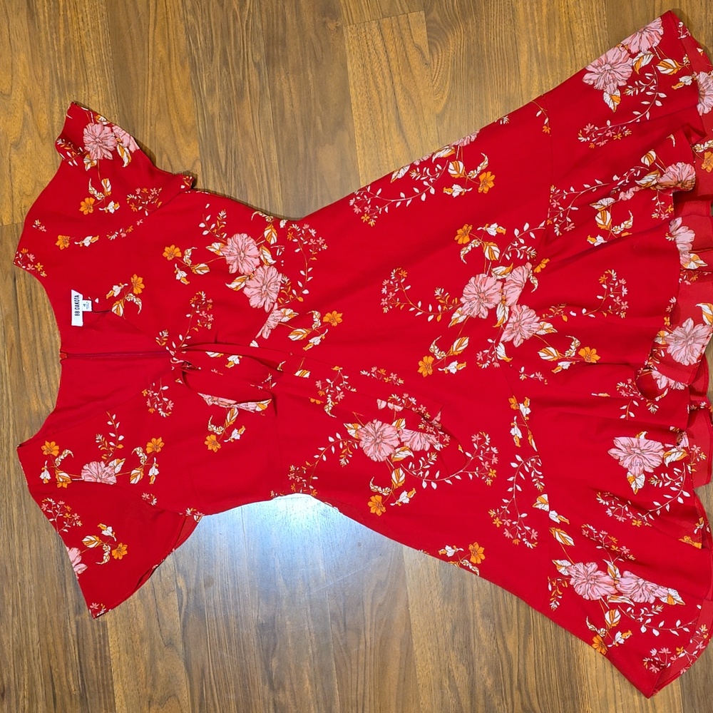 BB Dakota Hyper Bloom Printed Mini Dress In Scooter Red - Picture 9 of 11